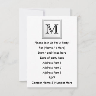 Invitation Monogramme personnalisé imprimé. Noir et Blanc.