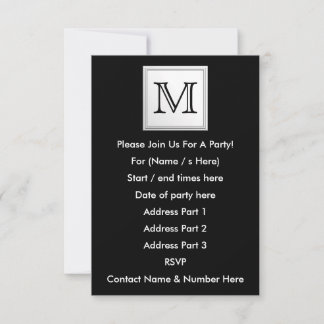 Invitation Monogramme personnalisé imprimé. Noir et gris pâle