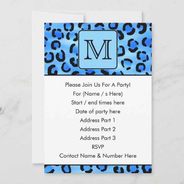 Invitation Monogramme personnalisé, Motif Empreinte de léopar (Devant)