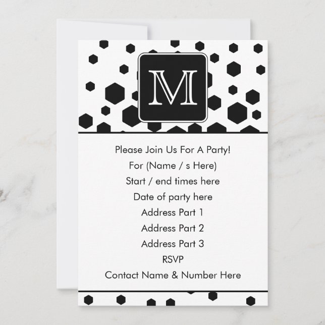 Invitation Monogramme personnalisé noir et blanc. Des points  (Devant)