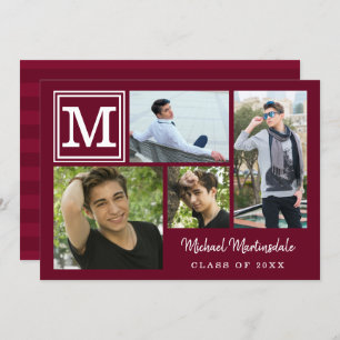 Invitation Monogramme photo Collage Burgundy Maroon