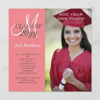 Invitation Monogramme photo Coral rose