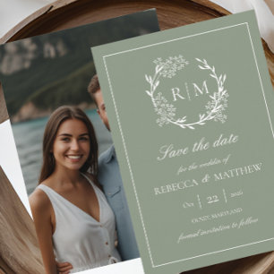 Invitation Monogramme photo de blason floral élégant