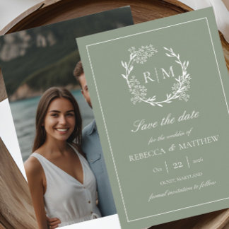 Invitation Monogramme photo de blason floral élégant