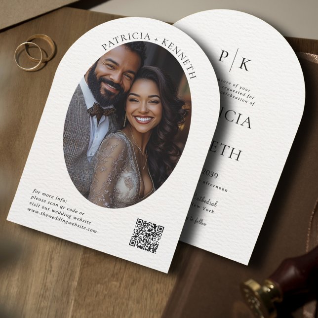 Invitation Monogramme photo Mariage d'arc noir et blanc moder (Créateur téléchargé)