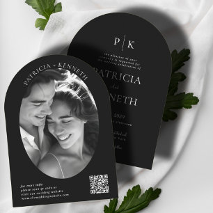 Invitation Monogramme photo Mariage d'arc noir et blanc moder