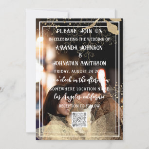 Invitation Monogramme photo personnalisée QR Code noir blanc