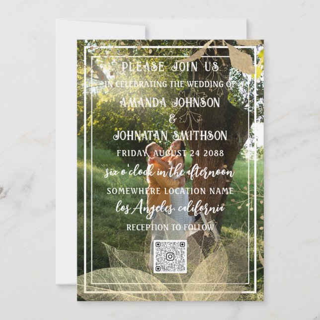 Invitation Monogramme Photo personnalisée QR Code Woodland Go (Devant)