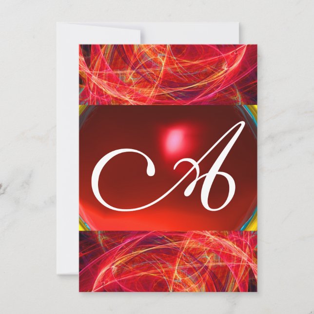 Invitation MONOGRAMME PHOTON rouge noir rose rsvp (Devant)