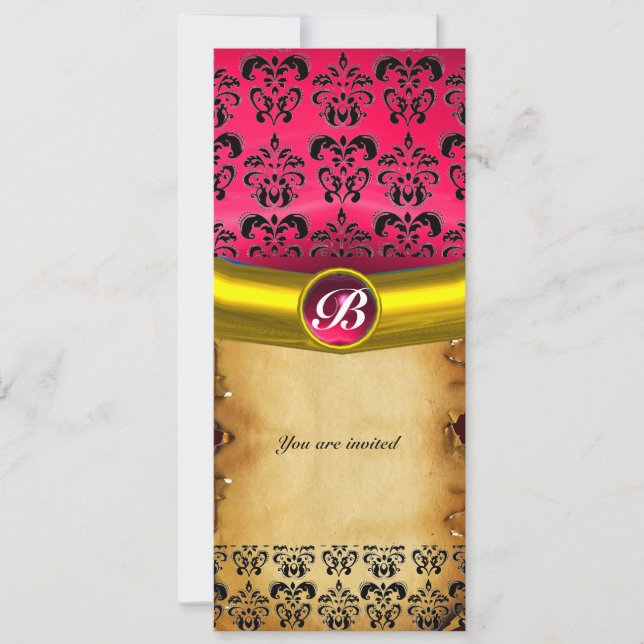 Invitation MONOGRAMME PIERRE GEMME DAMASK, parchemin marron (Devant)