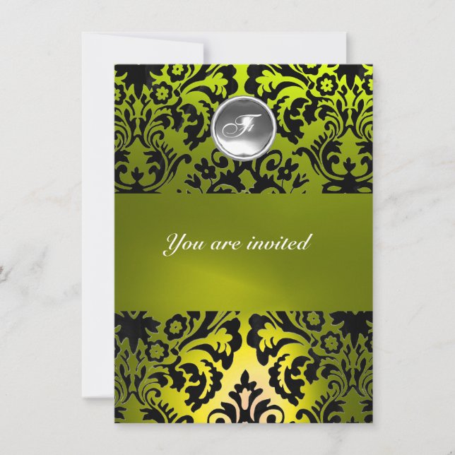 INVITATION MONOGRAMME PIERRE GEMME EN DAMAS NOIR ET JAUNE (Devant)