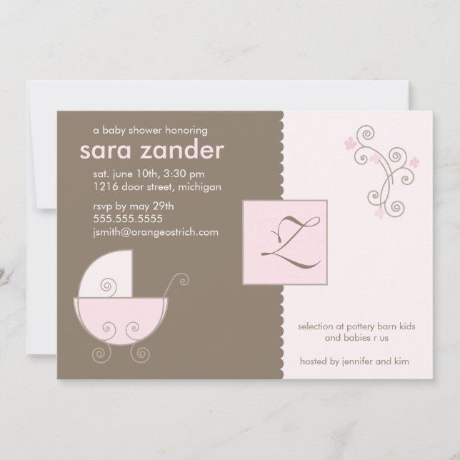 Invitation Monogramme Pink Baby Carrier Shower (Devant)
