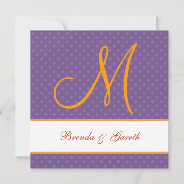 Invitation Monogramme pourpre de motif de point de polka (Devant)