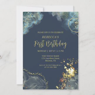Invitation Monogramme Premium or bleu bleu marine personnalis