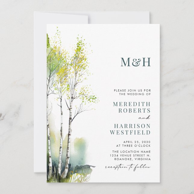 Invitation Monogramme QR Code Bird Forest Mariage de bois (Devant)