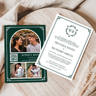 Invitation Monogramme QR Code Photo Collage Emerald Mariage