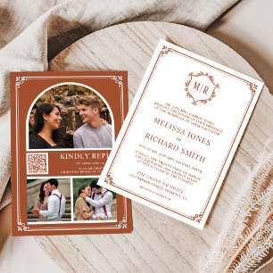 Invitation Monogramme QR Code Photo Collage Mariage en terre