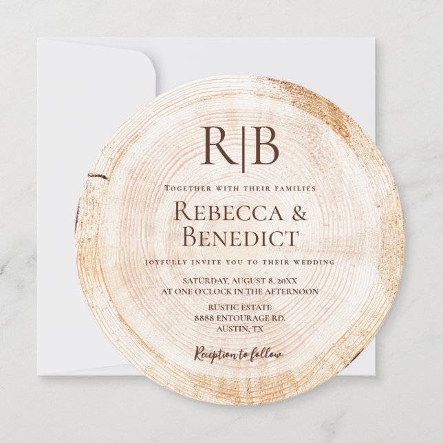 Invitation Monogramme QR Code Site Web Bark Rustique Mariage (Devant)