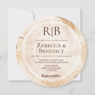 Invitation Monogramme QR Code Site Web Bark Rustique Mariage