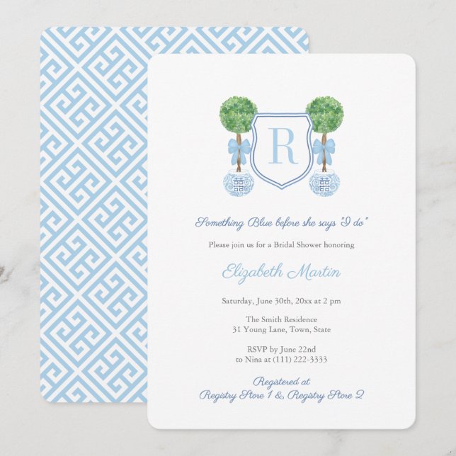 Invitation Monogramme Quelque chose de bleu Fête des mariées (Devant / Derrière)