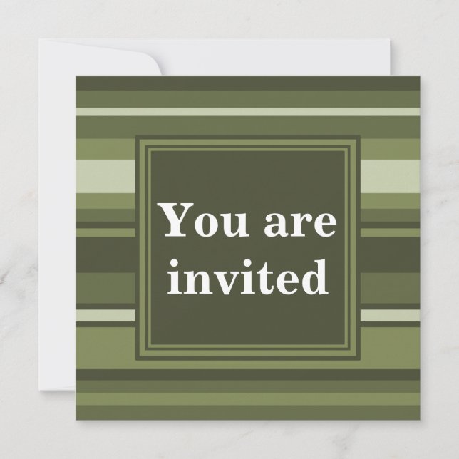 Invitation Monogramme rayures vert olive (Devant)
