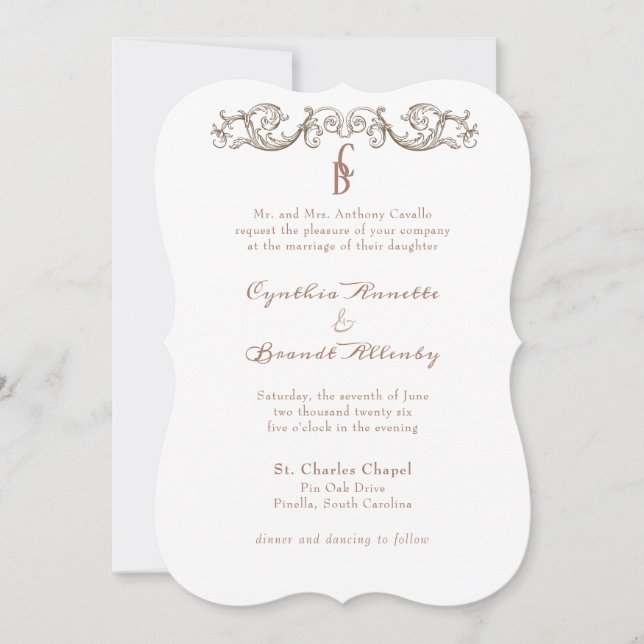 Invitation Monogramme Rococo Florentine (Devant)