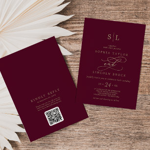 Invitation Monogramme romantique Bourgogne Code QR Retour Mar