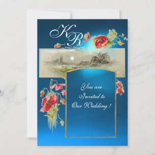 Invitation MONOGRAMME ROMANTİQUE / COQUELİCOTS, rouge, vert s