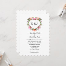 Monogramme Romantique Rose coeur floral