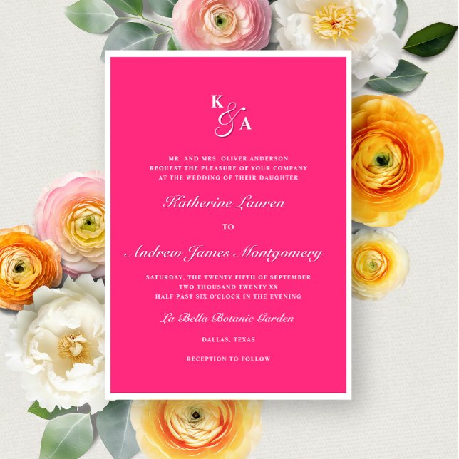 Invitation Monogramme rose chaud moderne Mariage officiel (Créateur téléchargé)