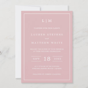 Invitation Monogramme rose clair simple Mariage élégant
