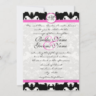 Invitation Monogramme rose et noir Mariage damassé victorienn