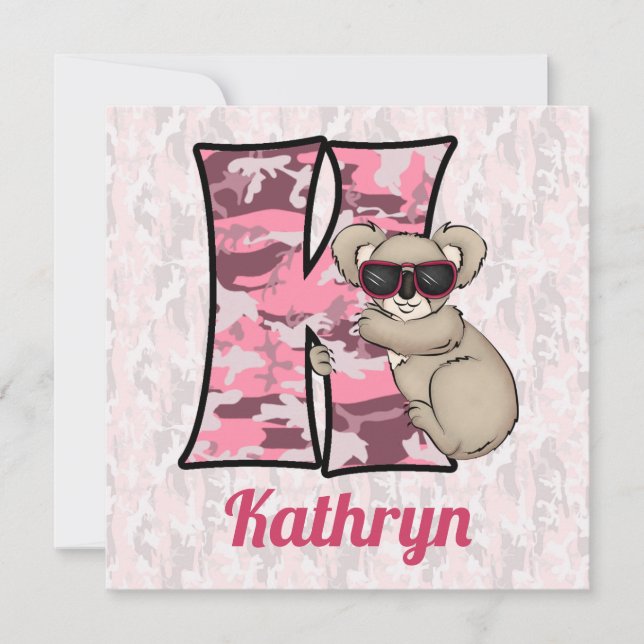 Invitation Monogramme rose K Fête d'anniversaire (Devant)