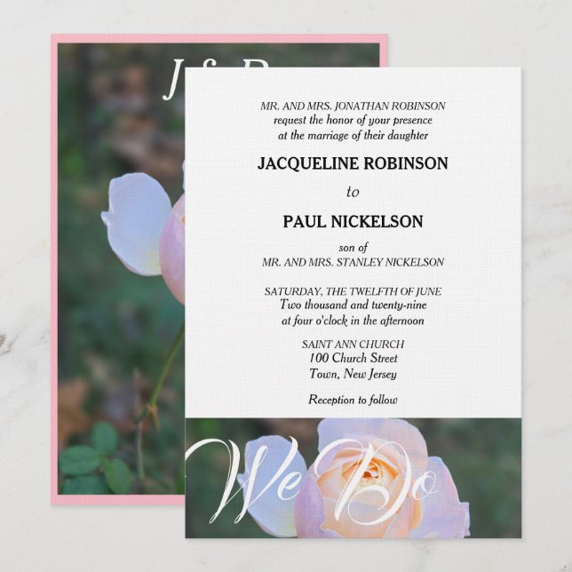 Invitation Monogramme Rose Pâle Mariage On Fait  (Devant / Derrière)