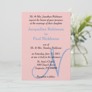 Invitation Monogramme rose Pink Blue Pastel