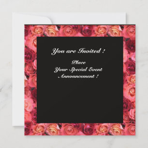 Invitation MONOGRAMME rose, rose, noir rouge