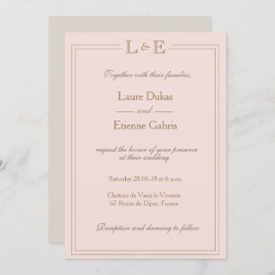 Invitation Monogramme rose rose rose gris mariage moderne
