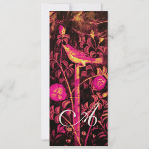 Invitation MONOGRAMME ROSIGNOL ET ROSES, Rouge Noir Champagne
