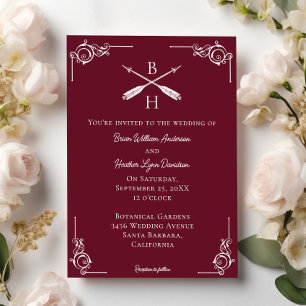 Invitation Monogramme rouge et Mariage des flèches