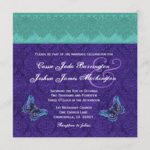 Invitation Monogramme royal Turquoise de papillon pourpre V15