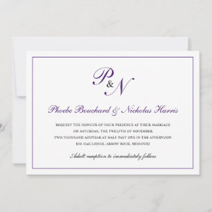 Invitation Monogramme royal violet traditionnel Mariage offic