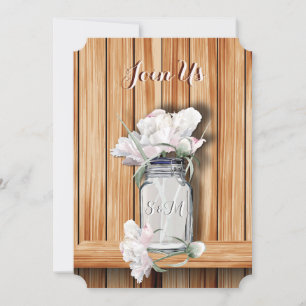 Invitation Monogramme Rustic Mason Jar et Peonies roses
