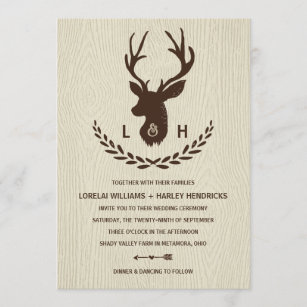 Invitation Monogramme rustique  Country Chic Stag Mariage