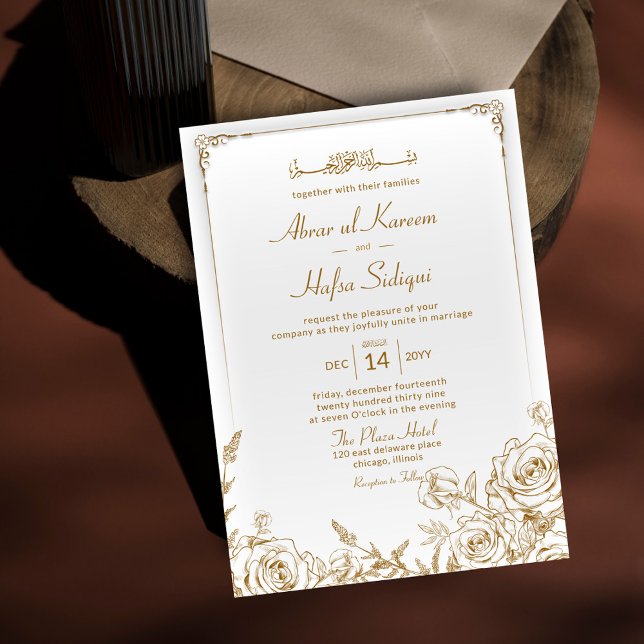 Invitation Monogramme Rustique Gold Floral Chic Mariage islam (Créateur téléchargé)