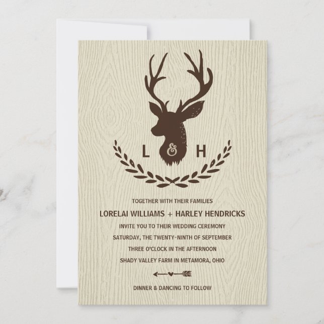 Invitation Monogramme rustique | Mariage du pays chic (Devant)