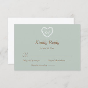 Invitation Monogramme Sage Blanc Coeur Or Formé Mariage RSVP