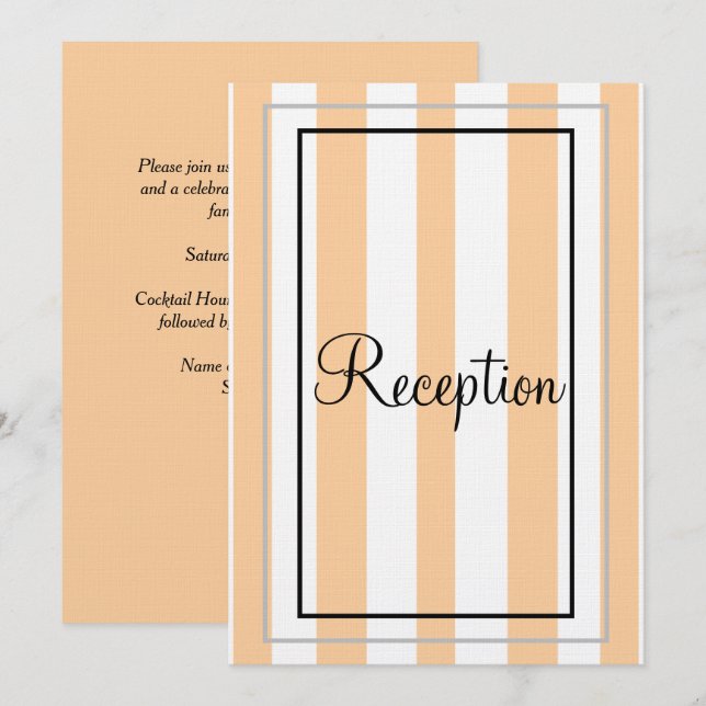 Invitation Monogramme Sandy Beach Argent Rayures Blanches (Devant / Derrière)