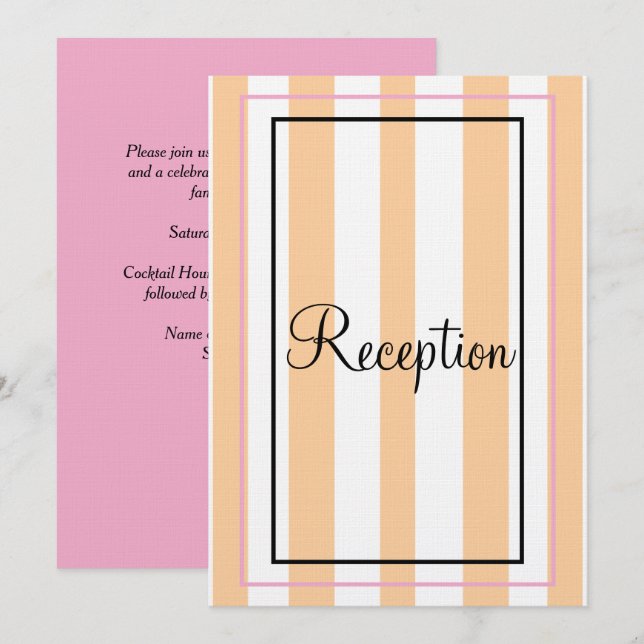 Invitation Monogramme Sandy Beach Bandes blanches Rose Récept (Devant / Derrière)