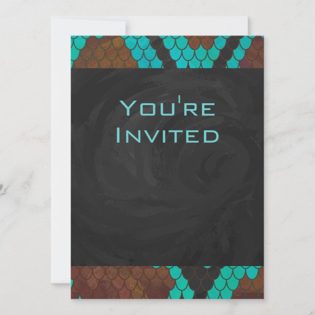 Invitation Monogramme serpent impression Brown et Turquoise (Devant)