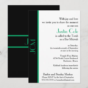 Invitation Monogramme Shamrock Vert Black Bar Mitzvah